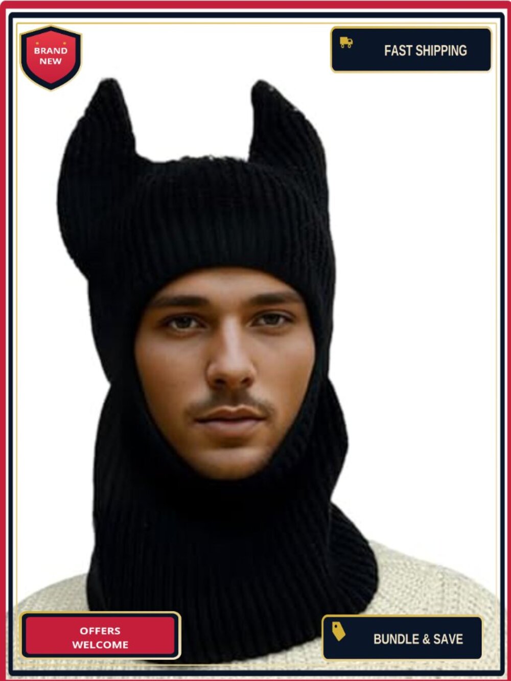 Knit Balaclava Ski Mask Horned Beanie Full Face Cover